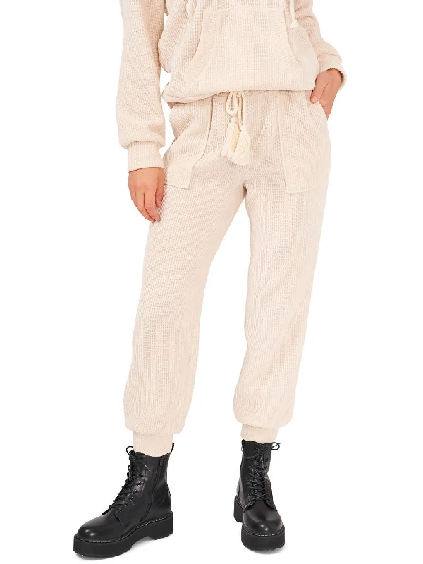 Womens Metallic Waffle-Knit Sweatpants