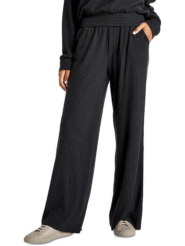 Womens Wide Leg Ribbed Sweatpants